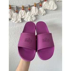 Fitflop Iqushion Slide Sandal In Miami Violet Rubber Comfort Logo Casual 10